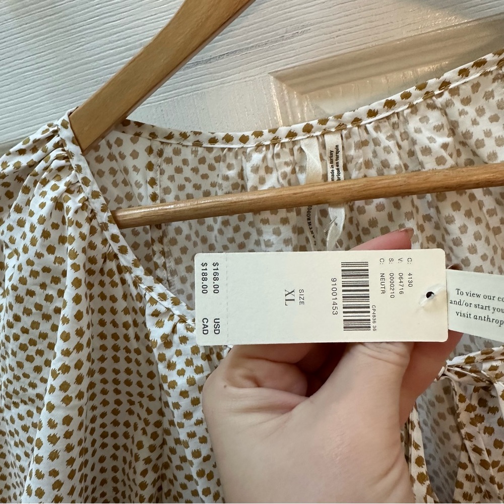 Anthropologie The Somerset Maxi Dress Puff-Sleeve Edition white tan polka dot XL - Picture 5 of 12